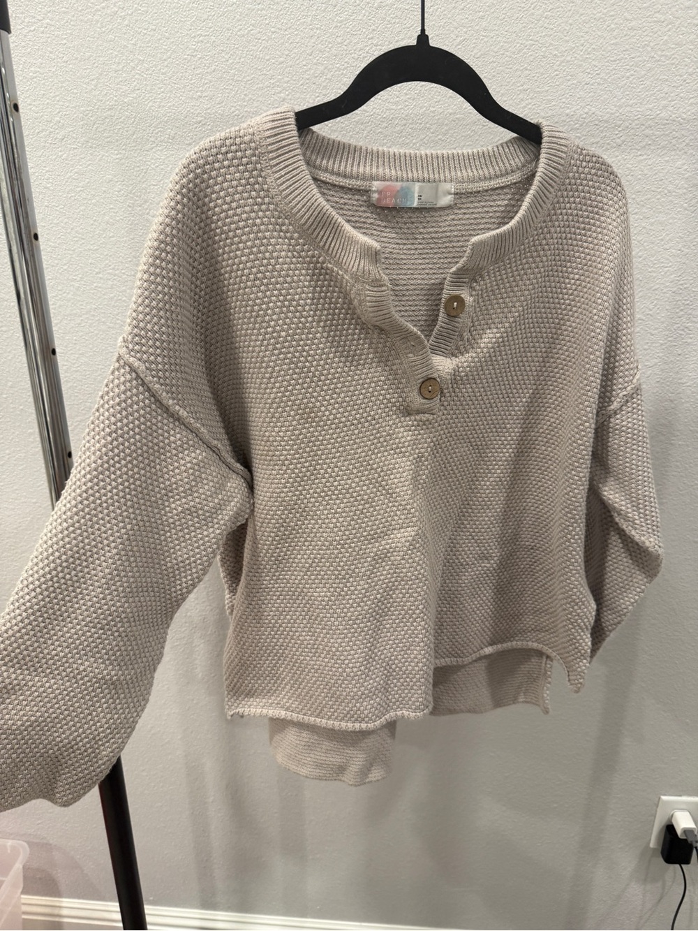 Free People Beach Button-Front Scoop Henley Hailee Sweater in Heather Gray - Picture 5 of 10